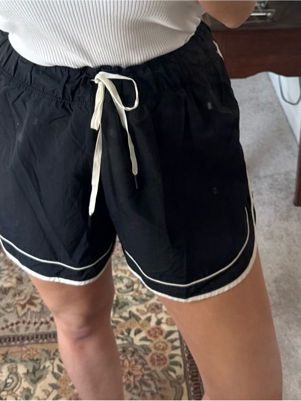 Old Navy Black Athletic Drawstring Shorts with White Trim